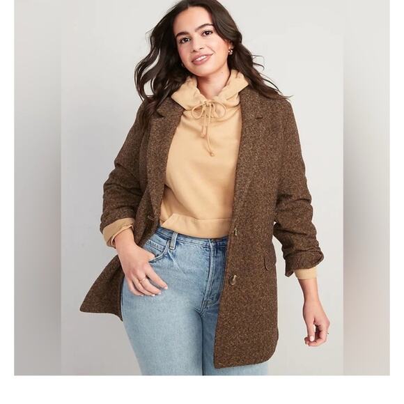 Old Navy Soft-Brushed Oversized Blazer Womens MP Brown Herringbone Tweed - Picture 1 of 10